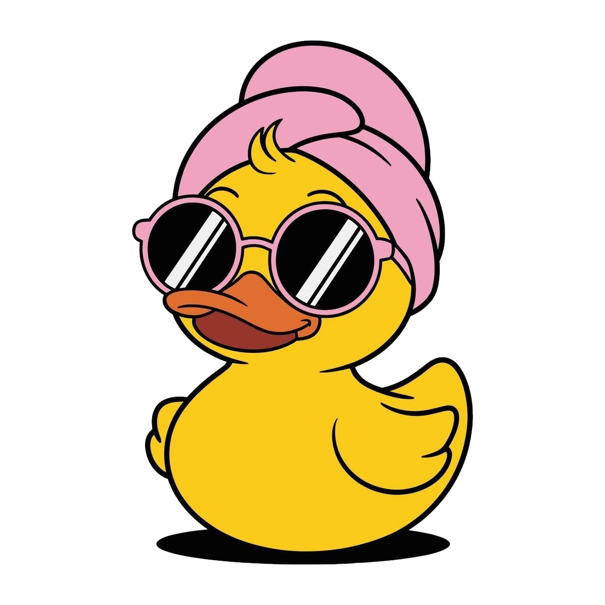 A cool rubber duck wearing sunglasses and a towel turban